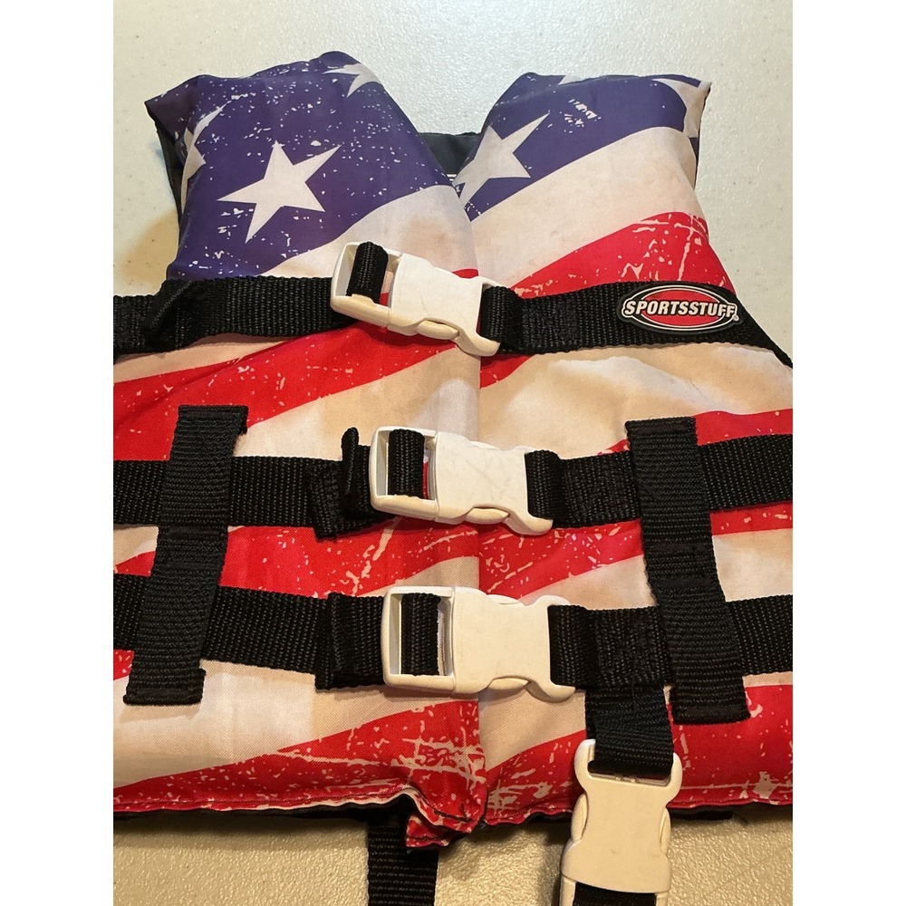 Sportsstuff Child Life Jacket 30-50 Lbs USA Flag PFD Type III Model 103 Blue Red
